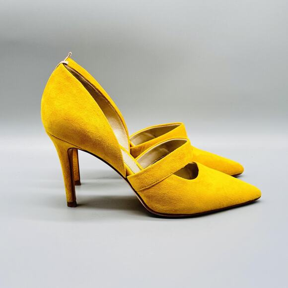 Boden Shoes Womens 6 Yellow Suede Leather Adrinna Court Pointed Toe Pumps Heel - Picture 1 of 13